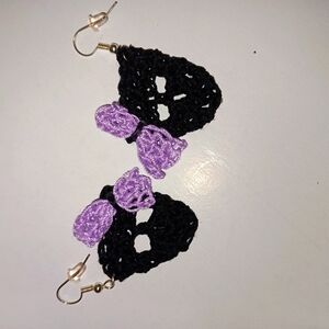 Elegant Black and Purple Crochet Earrings
